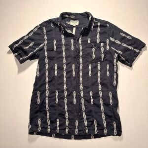 Schott NYC Button Up Shirt Perfecto Mens M Navy Cotton USA Made Woven Beach